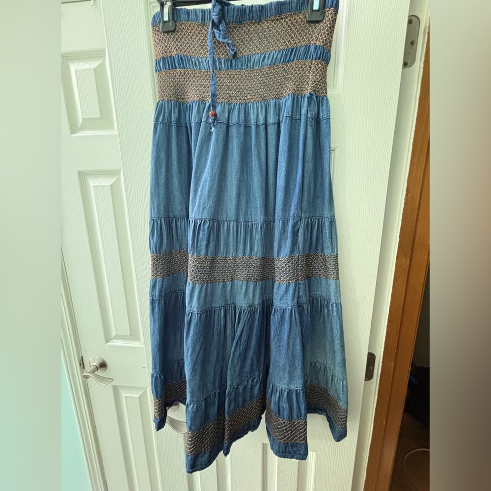 Denim Skirt/dress size Large with smocking detail